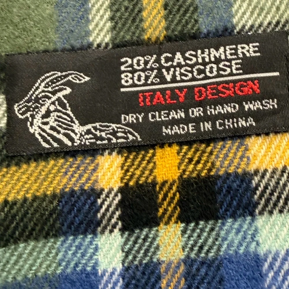 Italy Design Cashmere Blend Multicolor Plaid Scarf With Fringe